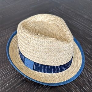 Baby hat, fedora style, beach, spring, tan, blue, size 0- 6 months vacation